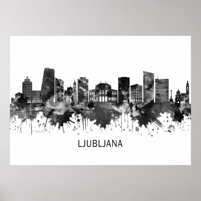 Póster Ljubljana Eslovenia Skyline BW (Frente)