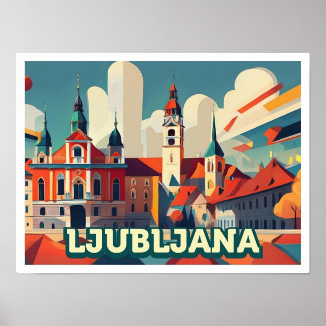 Póster Ljubljana Eslovenia Viajes artísticos coloridos (Frente)