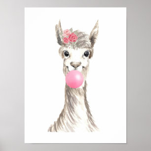 Póster Llama acuarela soplando burbuja