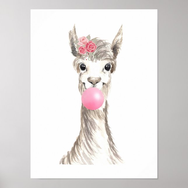 Póster Llama acuarela soplando burbuja  (Frente)