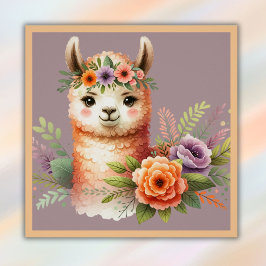 Póster Llama Adorable con flores para niños |