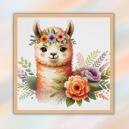 Póster Llama Adorable con flores para niños |