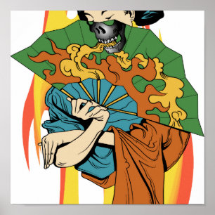 Póster Llama al cráneo Geisha Print