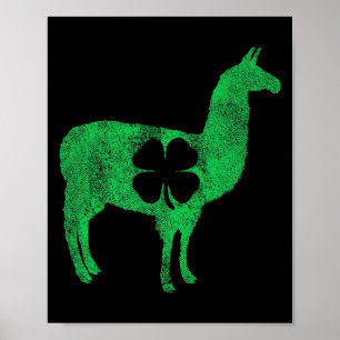 Póster Llama Alpaca Regalo Día de San Patricio Trébol T