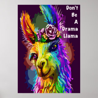 Póster Llama arcoiris - palabras "No seas una llama dramá