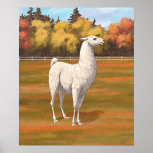Póster Llama blanca en la pastelería de otoño