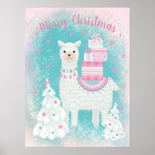 Póster Llama cuta con regalos de Navidades