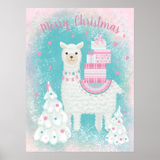 Póster Llama cuta con regalos de Navidades (Frente)