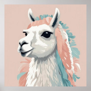 Póster Llama cuta con una piel colorida en la cabeza