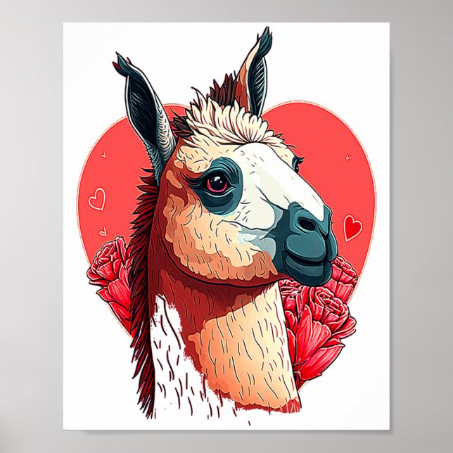Póster Llama Cute Alpaca Valentines Day Animal  (Frente)