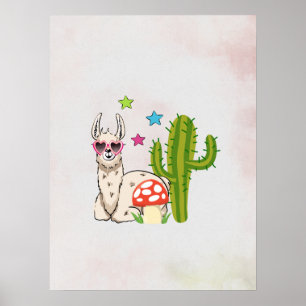 Póster Llama de Guay con gafas de sol con forma de corazó