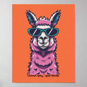 Póster Llama dice que rocas Postura rara en gafas de so