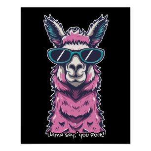Póster Llama dice que rocas   Postura rara en gafas de so