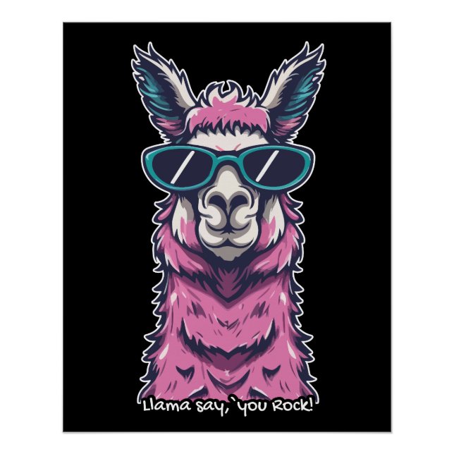 Póster Llama dice que rocas | Postura rara en gafas de so (Anverso)