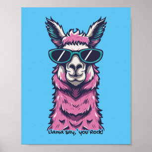 Póster Llama dice que rocas Postura rara en gafas de so