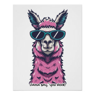 Póster Llama dice que rocas   Postura rara en gafas de so