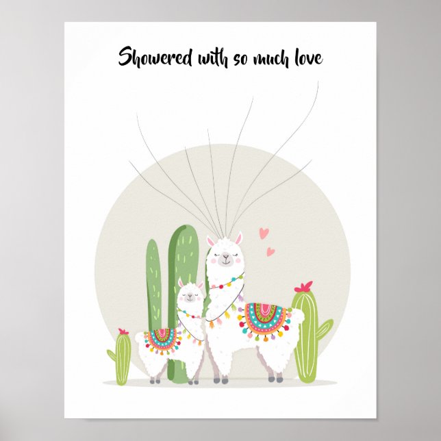 Póster Llama Fingerprint Guestbook Fiesta Baby Shower (Frente)