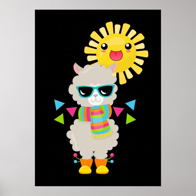 Póster Llama Guay y Sol sonriente Kawaii (Frente)