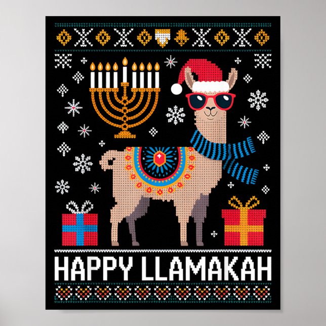 Póster Llama Llamakah Feliz Divertida Con Menorá  (Frente)