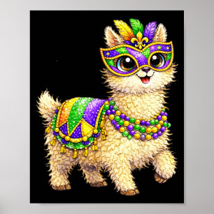 Póster Llama Mardi Gras Nola Collares De Fiesta Niños Niñ