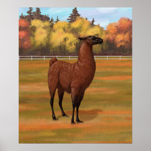 Póster Llama marrón en la pastelería de otoño