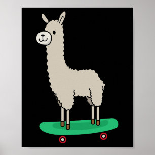 Póster Llama monopatín divertido skateboarding alpaca Lla