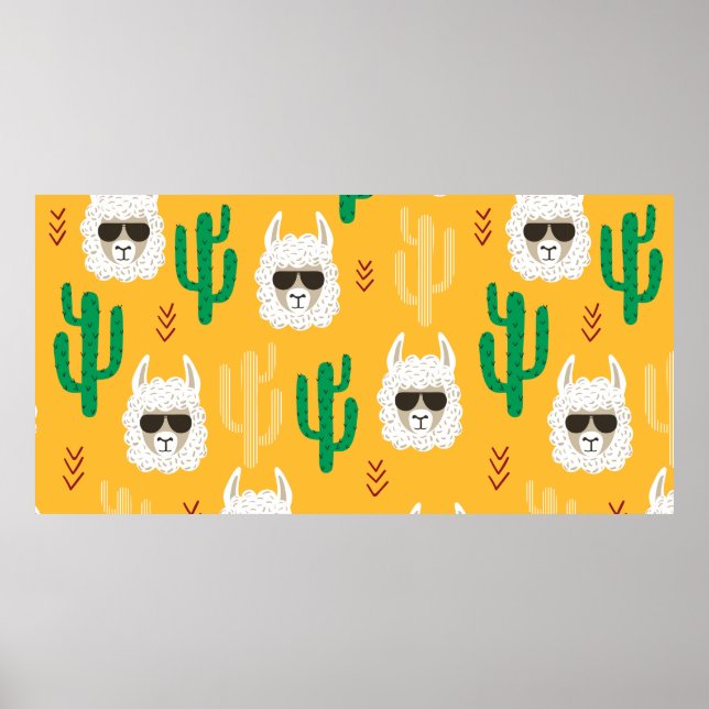 Póster Llama personalizado sin foco y patrón de cactus en (Frente)