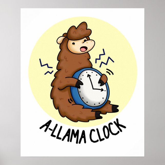 Póster Llama Pun, curiosa del reloj de la llama (Frente)