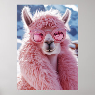 Póster Llama rosa glamorosa - Icono de la moda del invier