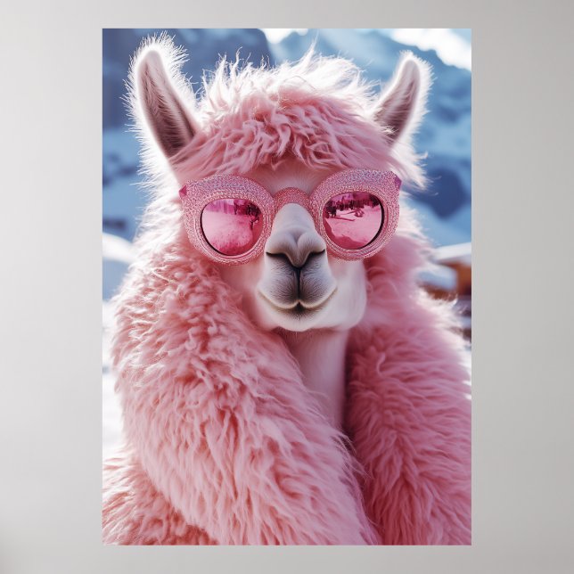 Póster Llama rosa glamorosa - Icono de la moda del invier (Frente)