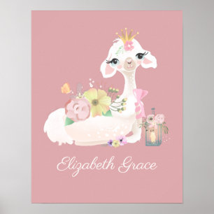 Póster Llama Rosa y Blanca con Flores Femenina