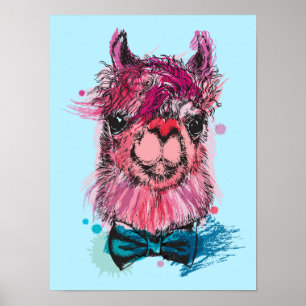 Póster Llama rosada cuta