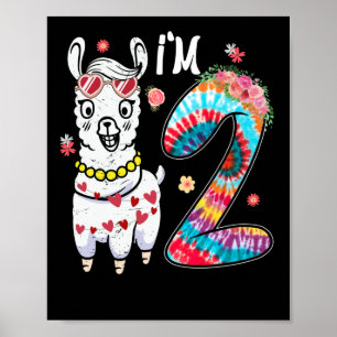 Póster Llama, tengo 2 años, 2º cumpleaños, Tie Dye Farm