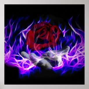 Póster Llama violeta subió y mano de dioses