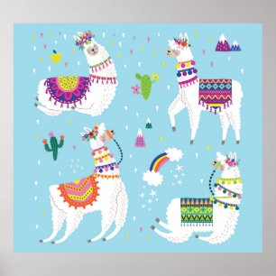 Póster Llama y cactus: conjunto de cosechas de cosecha