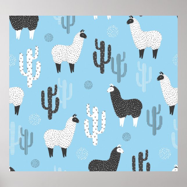 Póster Llama y cactus, lindo patrón. (Frente)