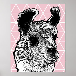 Póster Llama y triángulos blancos y negros modernos
