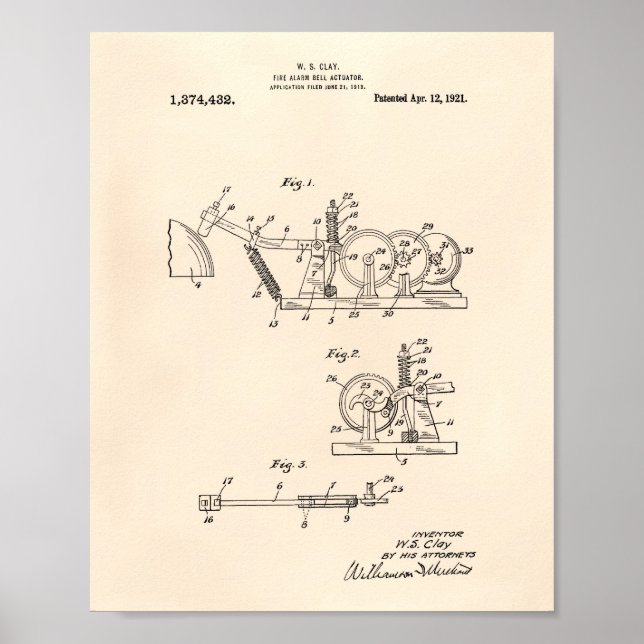 Póster Llamada de alarma contra incendios 1921 Patent Art (Frente)