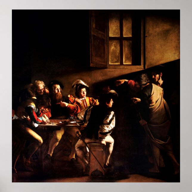 Póster Llamada de San Mateo por Caravaggio (1600) (Frente)