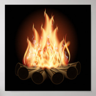 PÓSTER LLAMADAS CALIENTES DE LOGO DEL VECTOR DEL CAMPFIRO