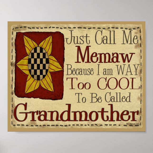 Póster Llámame Memaw, soy demasiado Guay para la abuela (Frente)