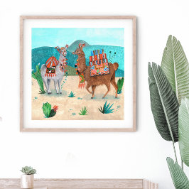 Póster Llamas animales paisaje