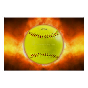 Póster Llamas de baloncesto de softball amarillo de Slipp
