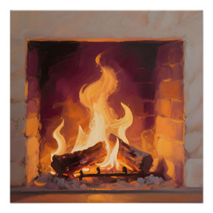 Póster Llamas de chimenea acogedoras