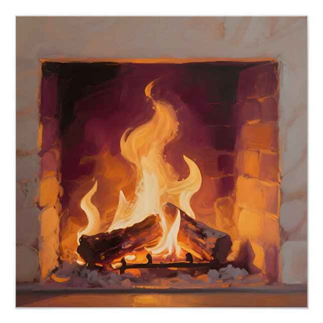 Póster Llamas de chimenea acogedoras (Anverso)