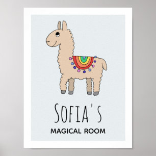 Póster Llamas de dibujos animados de arco iris lindas niñ