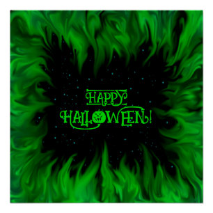 Póster Llamas Verdes en el Cielo de Luz de Estrellas