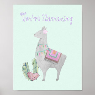 Póster Llamita Adorable Acuarela - Eres Llamativa Chicas