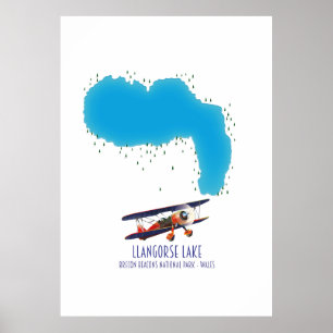 Póster Llangorse Lake Brecon Beacon mapa gales