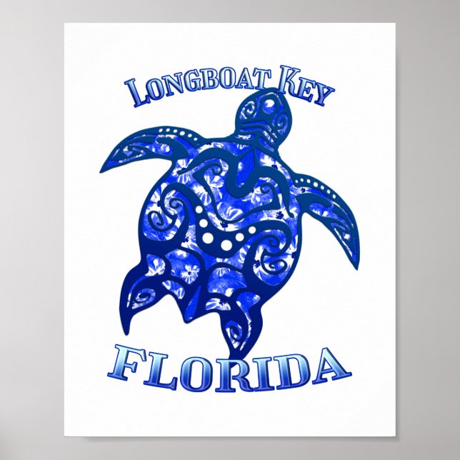 Póster Llave de Longboat Florida Vacation Tribal Turtle (Frente)